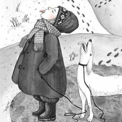гуляем с собакой в снег